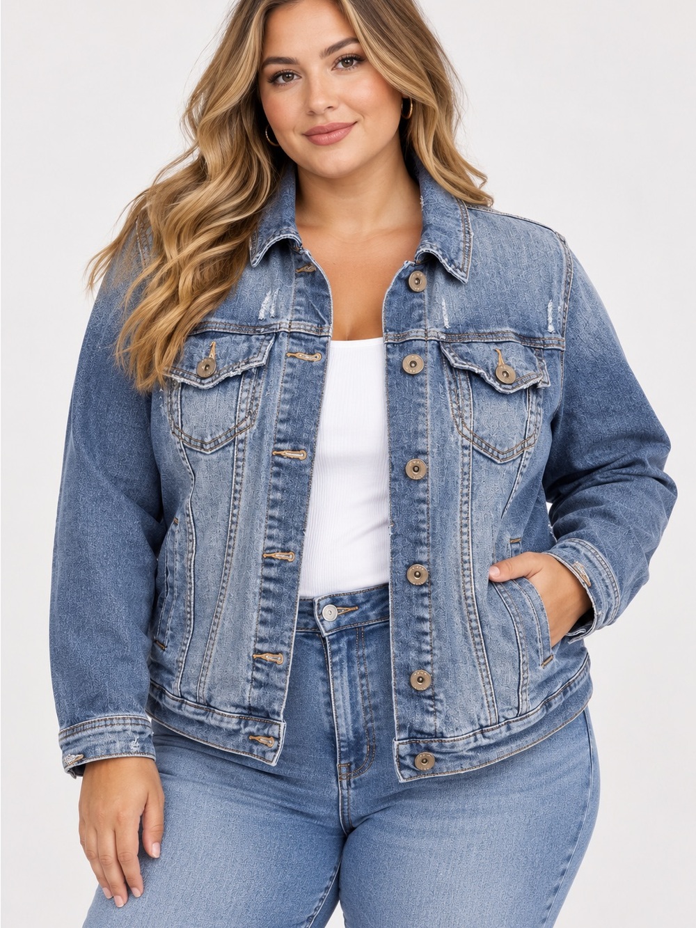 torrid Light Blue Distressed Plus-Size Denim Jacket